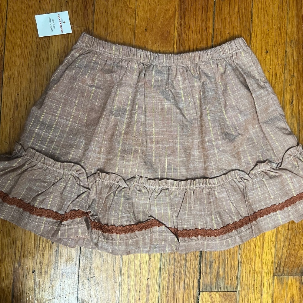 🔴LUCKY Brown w/Orange Lace Trim Tiered Skirt 4t